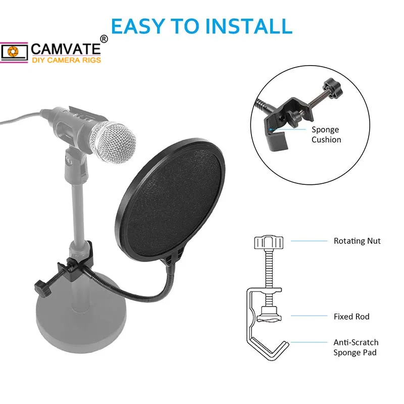 Поп-фильтр для микрофона CAMVATE, двухслойный ветровой экран с подставкой и гибким шлангом 360 ° для USB-микрофона