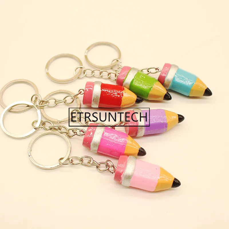 200pcs Resin Cartoon Pencil Shape Charms Keychain Teachers' Day Gifts Back to School Party Favor