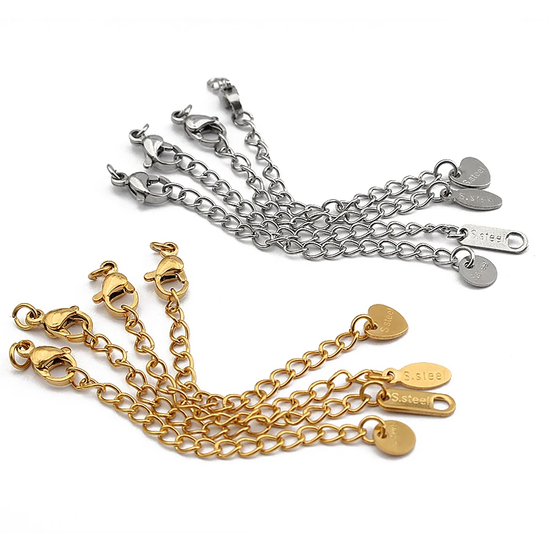 10pcs Gold Stainless Steel End Stoper Extended Tail Chain For Jewelry Making Lobster Clasps Connector Bracelet Necklaces Supplie