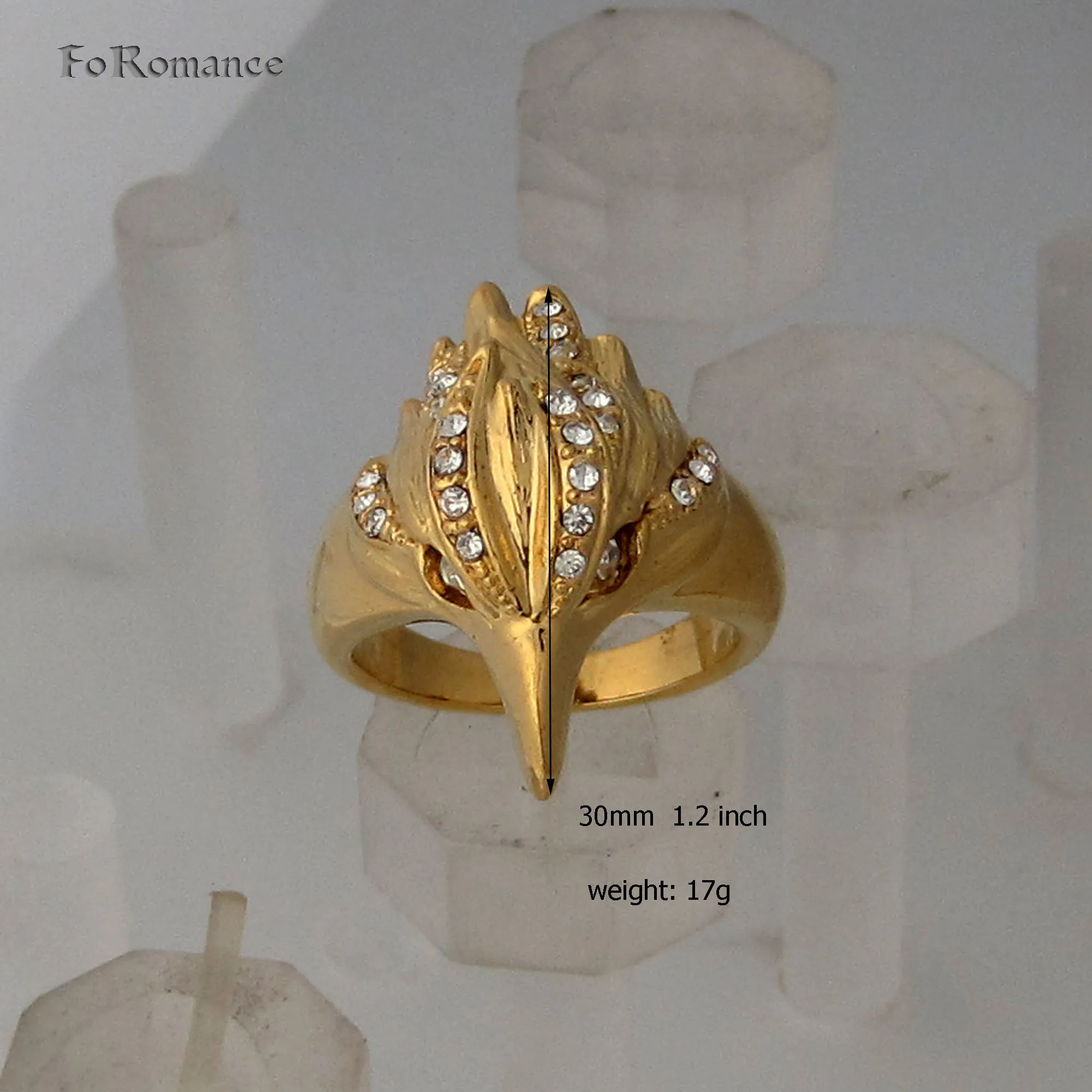 YELLOW GOLD PLATED VIVID ANIMAL EAGLE HAWK BIRD EXCELLENT QUALITY HIGH SHINNING CZ STONE RING  SIZE 10