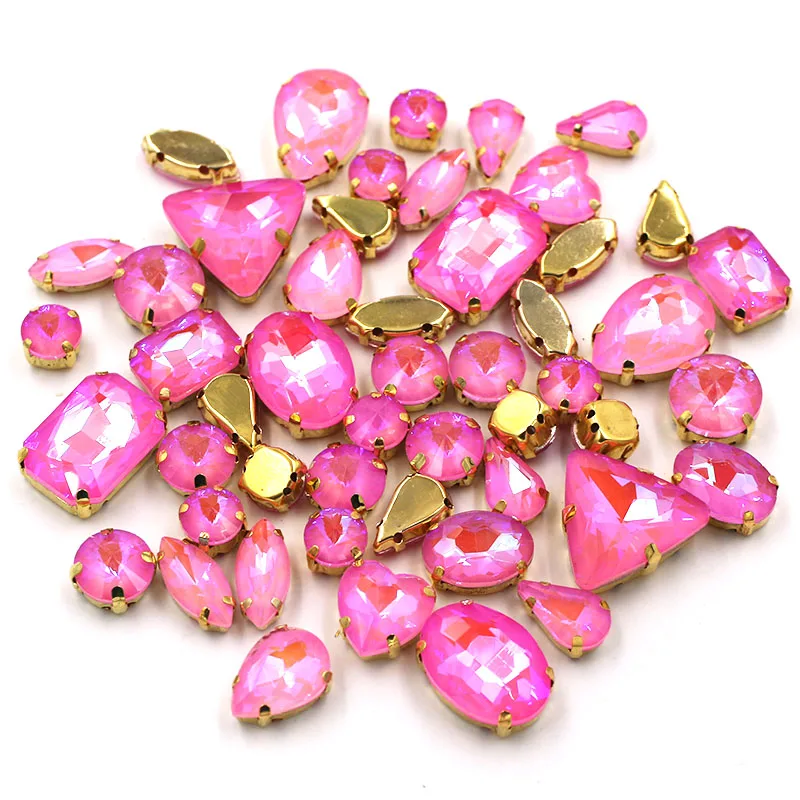 Wedding Decoration 50pcs/bag Mixed AB Mocha Fluorescence Glass Crystal Stone Gold Claw Rhinestone Sew on Clothes / Bags /Shoe