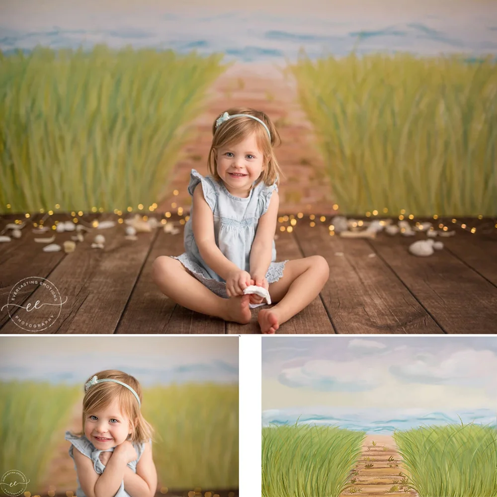 Green Paddy Painting Texture Children Birthday Photo Background Newborn Baby Portrait Backdrop Photography Sky Cloud Photoshoot