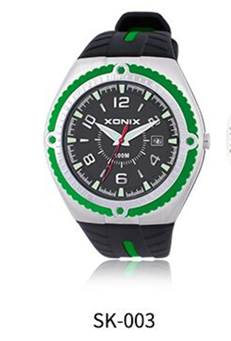 XONIX Men Sports Watch Quartz Japan Movement Analog Waterproof 100m Swim Diver Wristwatch Back Light Silicone Strap