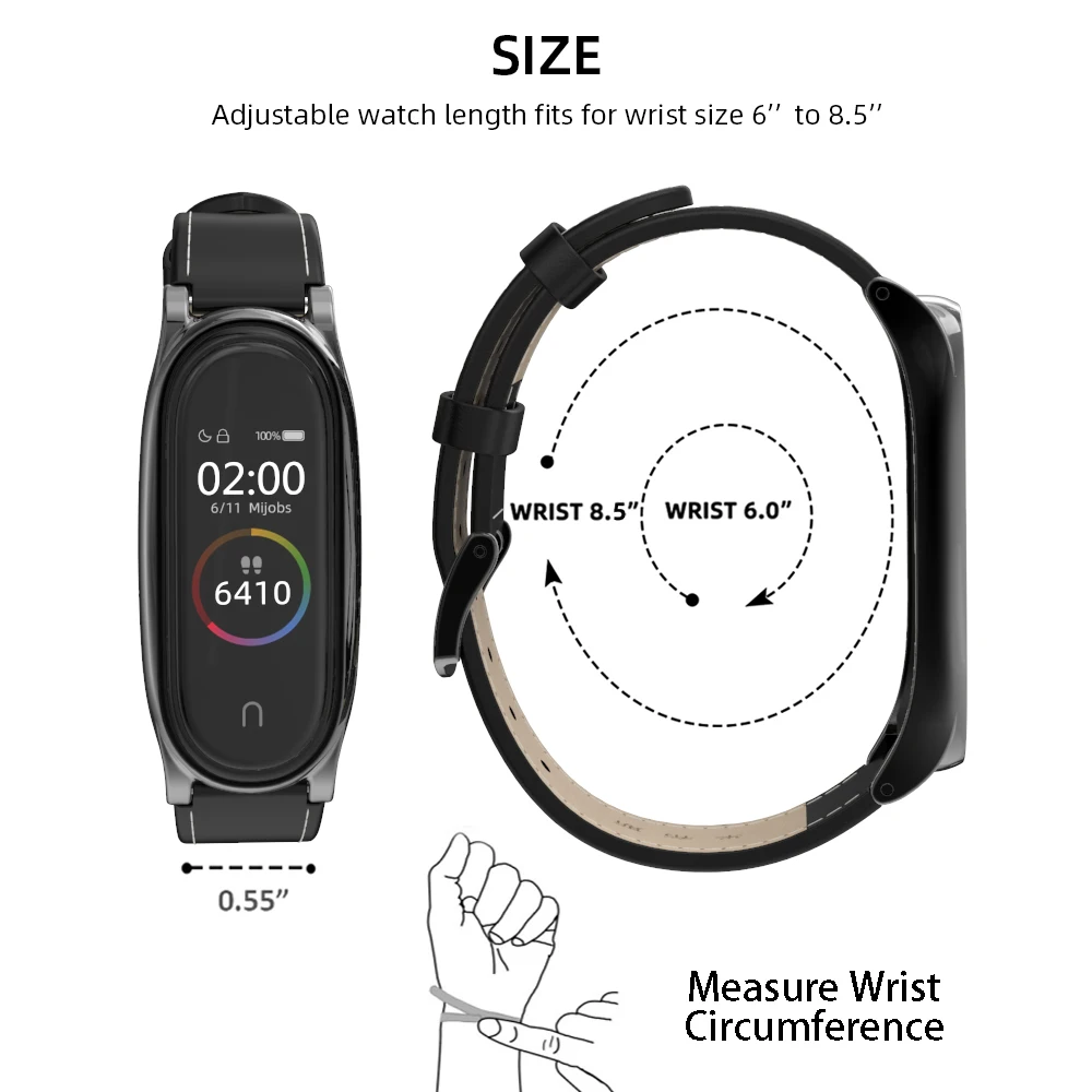 Браслет для Mi Band 6, 5, 4, 3, из натуральной кожи, металлический ремешок для Xiaomi Pulseira Opaska Miband 4, браслет NFC