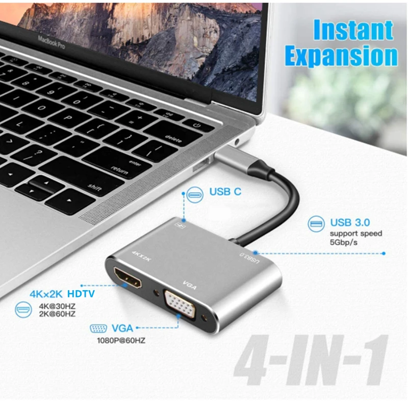 Rankman USB C Hub to 4K HDMI-Compatible Type C USB 3.0 Dock for Macbook iPad Pro Samsung S22 Dex TV Laptop Mouse U Disk