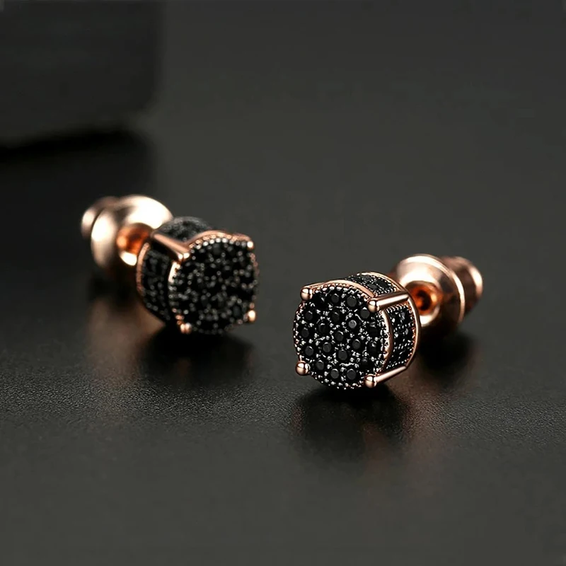 Kinel Hot 5 Styles Elegant Natural Black Zircon Stud Earrings for Women 585 Rose Gold High Quality Daily Fine Jewelry