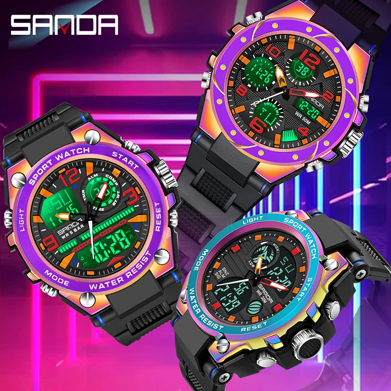 SANDA Men Military Watch 50m Waterproof Wristwatch LED Quartz Clock Male relogios masculino  Digital Sports Men's Watches 6008