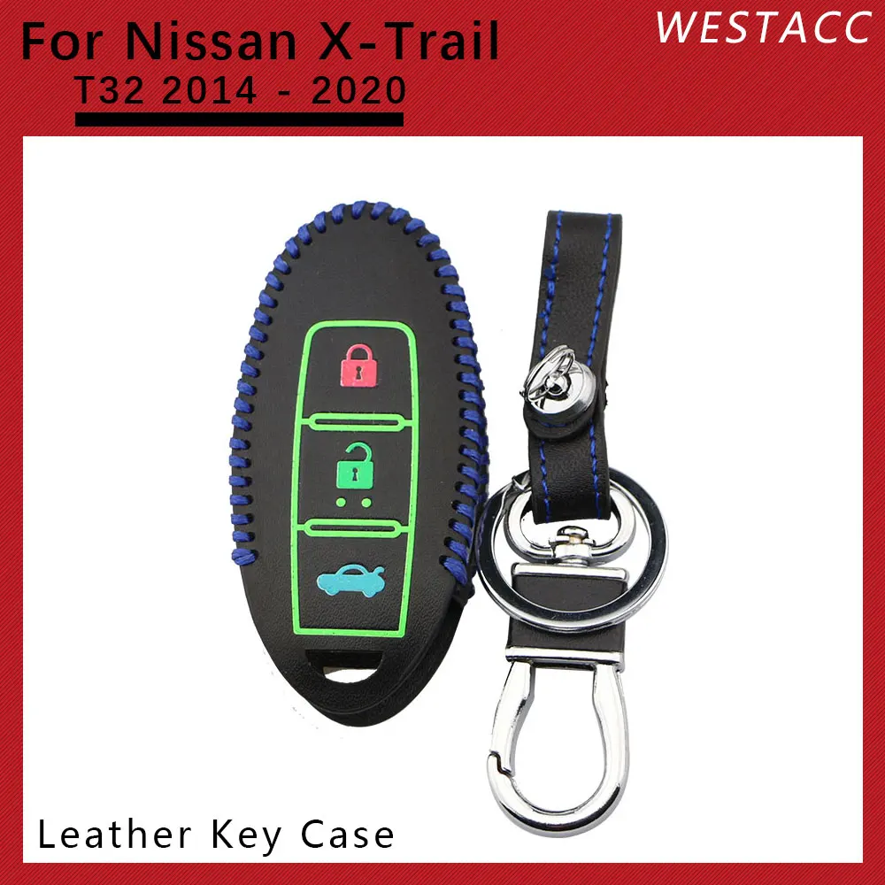 Leather TPU Car Key Case Protective Cover Bag Holder Keychain for Nissan X-trail Xtrail T32 2014 - 2020 Interior Accessories