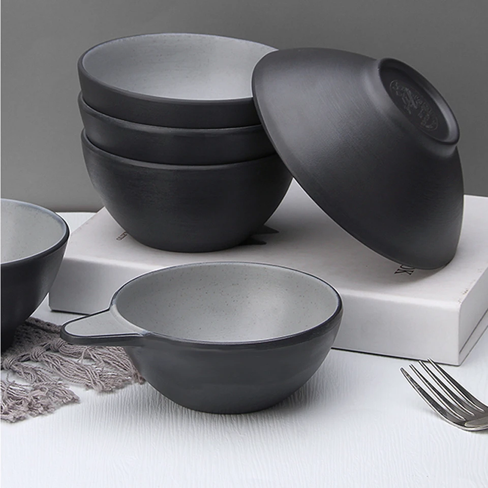 Grey Black Rock Imitation Porcelain Eating Bowl Restaurant Plastic Tableware Canteen Thickened Rice Bowl Japanese Seasoning Bowl