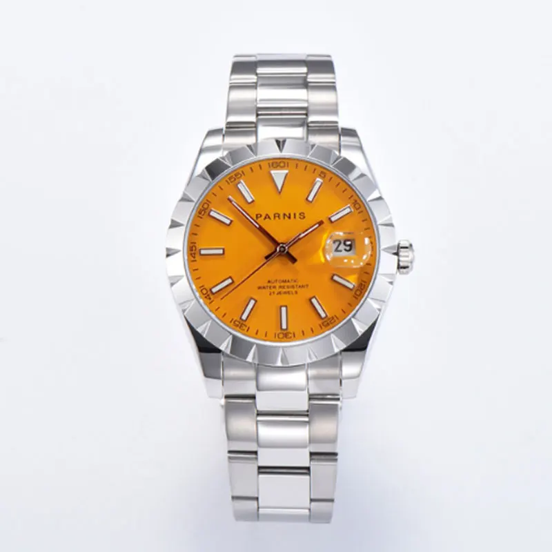 

Parnis 39mm sapphire orange dial sapphire date Miyota 8215 Automatic movement Men's Watch