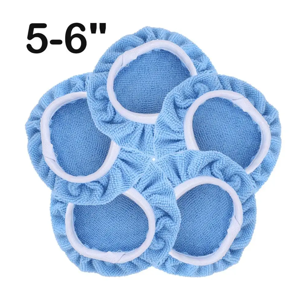 5 Pieces 5-6 Inches Auto Car Polisher Pad Blue Soft Microfiber Waxing Polishing Bonnet Buffing Pad Cover