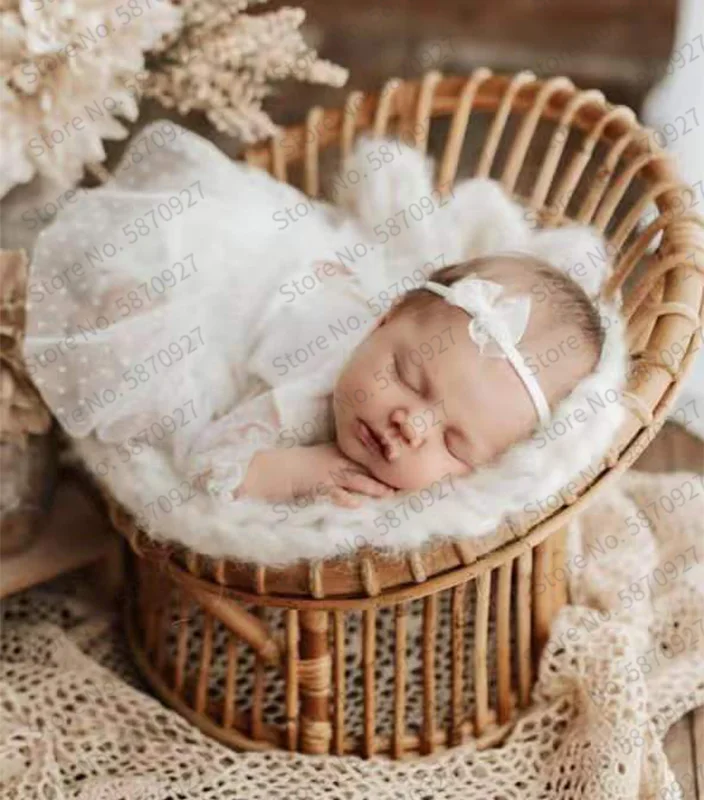 Newborn Photography Props Fotografia Retro Rattan Chair Photography Basket Furniture Newborn Shooting Bebe Accessories