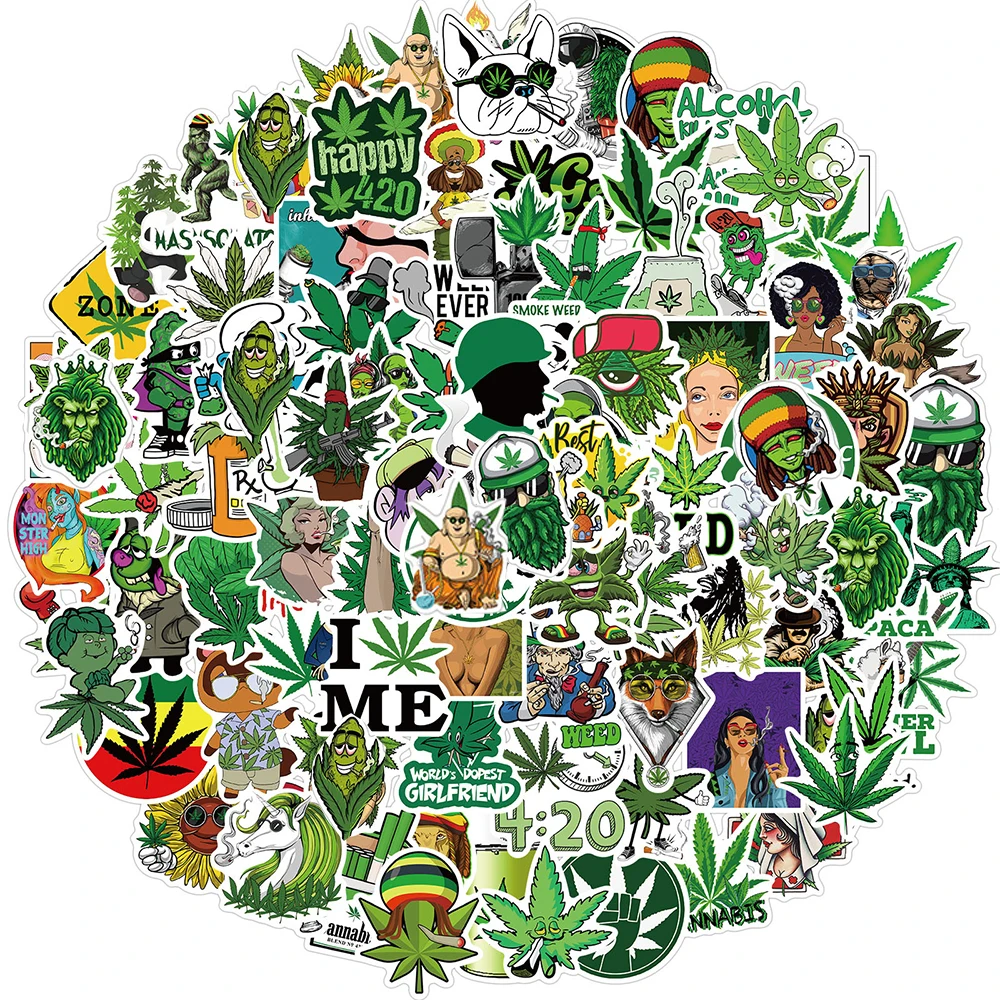 10/50/100PCS Weed Stickers Vinyl Marijuana Decals Funny Smoke Waterproof Aesthetic Stickers for Laptop Water Bottle Skateboard