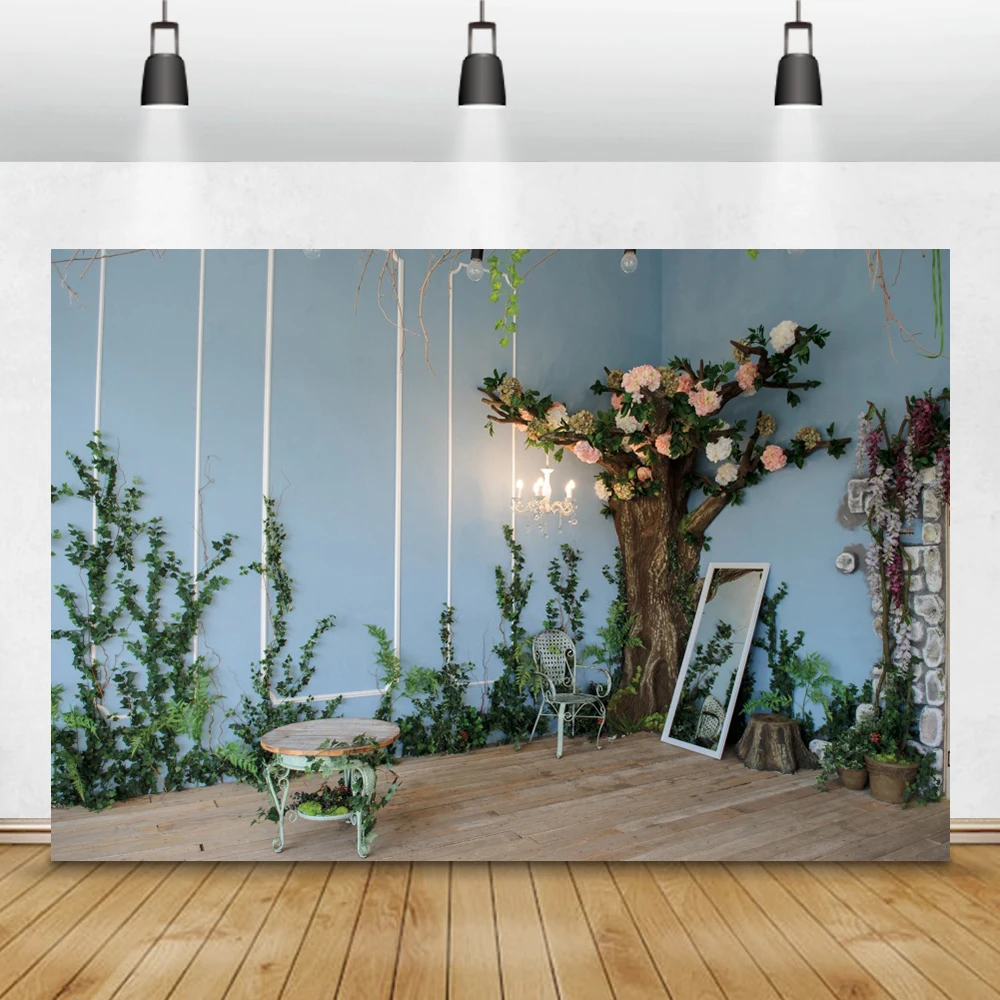 

Spring Interior Room Decro Flowers Mirror Chair Plants Tree Photo Backdrops Photozone Photography Backgrounds Photozone Props