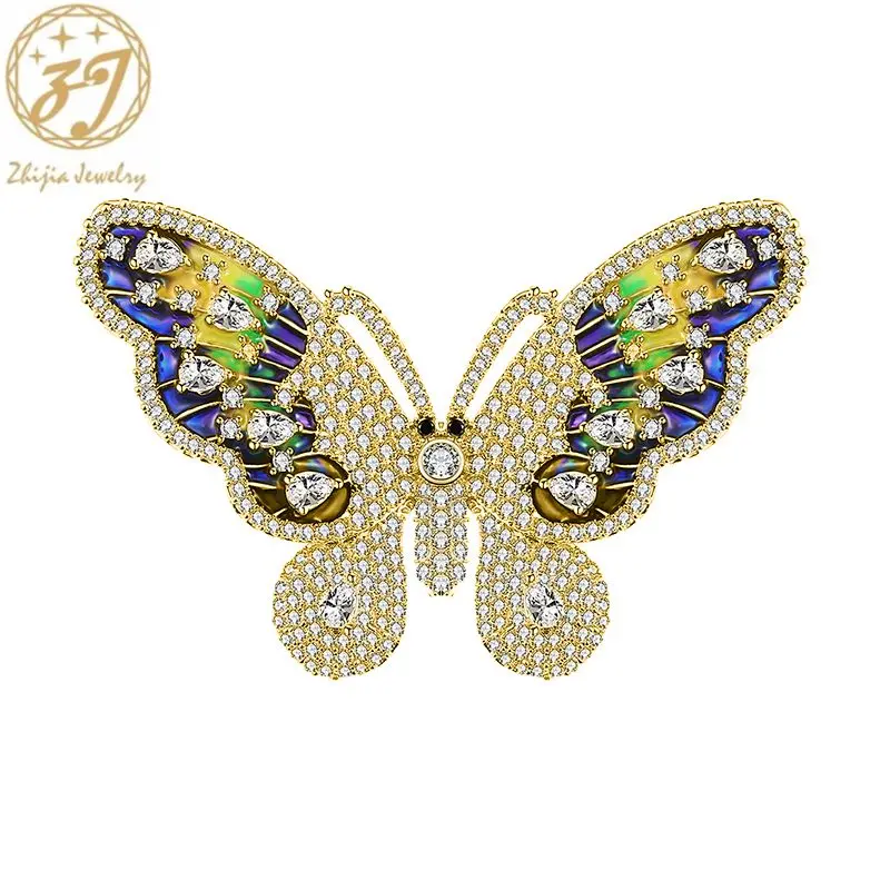 

Zhijia New Arrival Delicate Butterfly Shape Design Pins Brooches For Women Luxury Crystal Rhinestone Brooches Jewelry Gifts