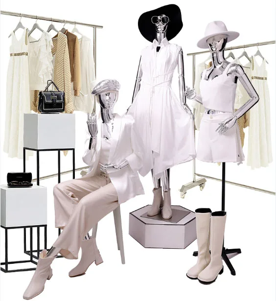 Fashionable Female Mannequin Fiberglass Full Body Golden&Silver Model For Luxury Stores Display