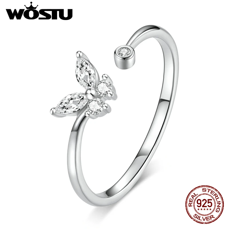 WOSTU 925 Sterling Silver Butterfly Tail Ring Adjustable Rings Finger For Women Elegant Silver Jewelry Child Ring CTR178