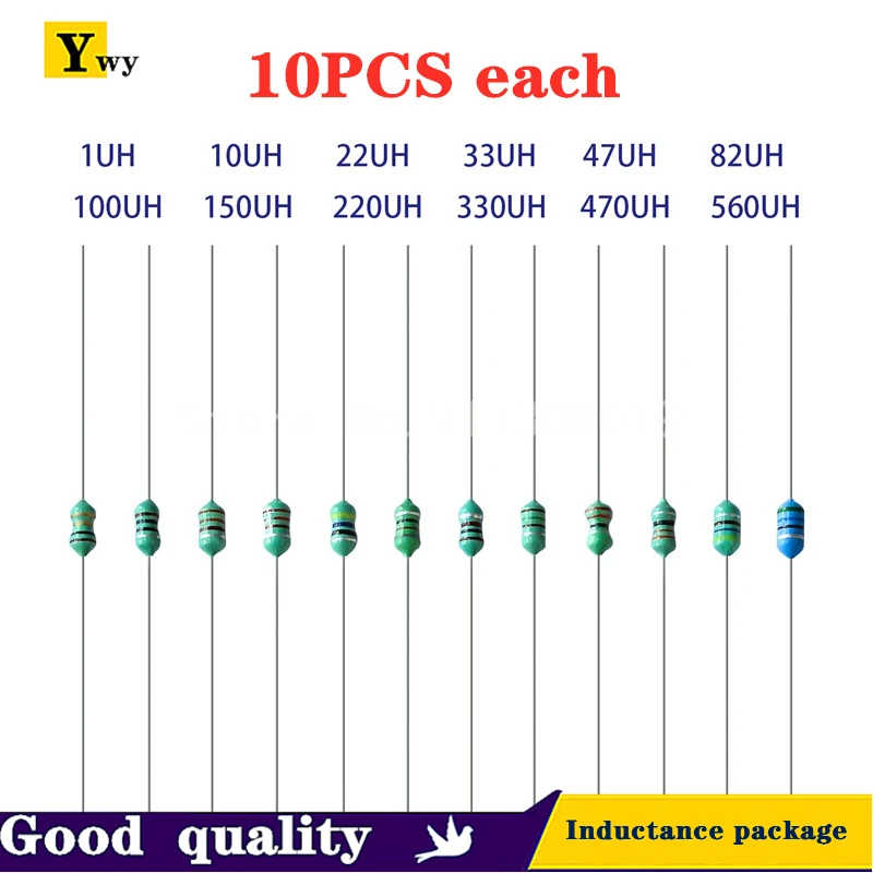 120PCS/LOT 1/4W color ring inductor package color code 0307 small inductance 1UH-560UH commonly used 12 kinds of 10 each