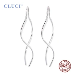 CLUCI Real 925 Silver Earrings Jewelry For Women Minimalism Triangle Round Square Long Tassel Ear Line DE005SB