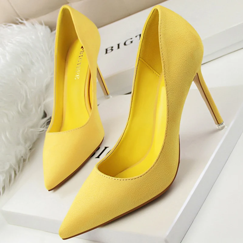 2022 Designer Women 9cm Suede High Heels Prom Pumps Orange Purple Yellow Heels Female Scarpins Valentine Party Shoes Plus Size