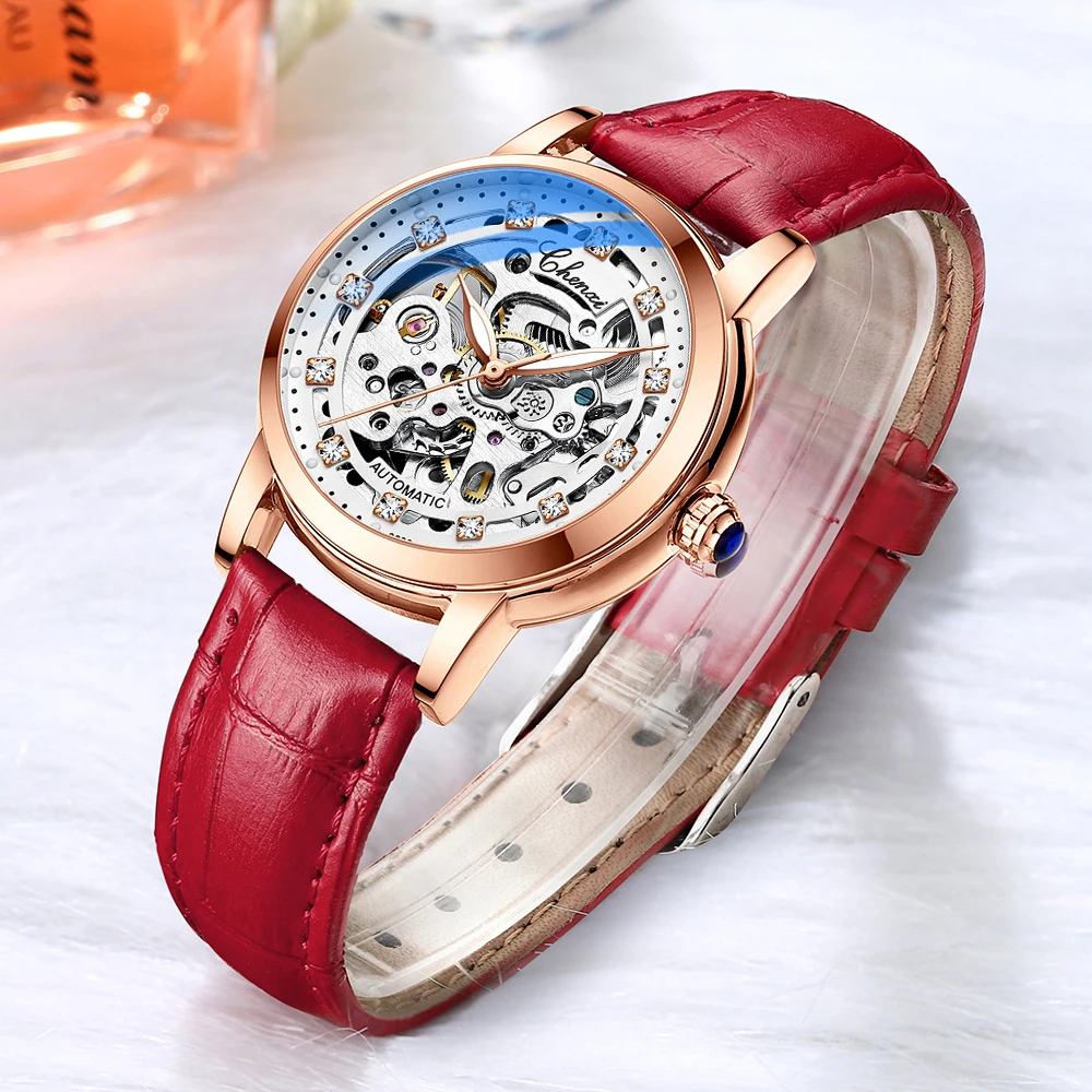 CHENXI Women Automatic Mechanical Watch Top Brand Luxury Stainless Steel Waterproof Wrist Watch Ladies Skeleton Tourbillon Clock