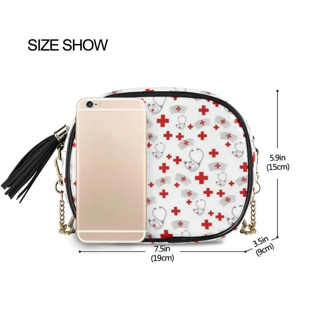 ALAZA Small Crossbody Bag Nurse Pattern Women Desinger luxury PU Leather Shoulder Bag with Chain For Girls Ladies pink Bag Bolso