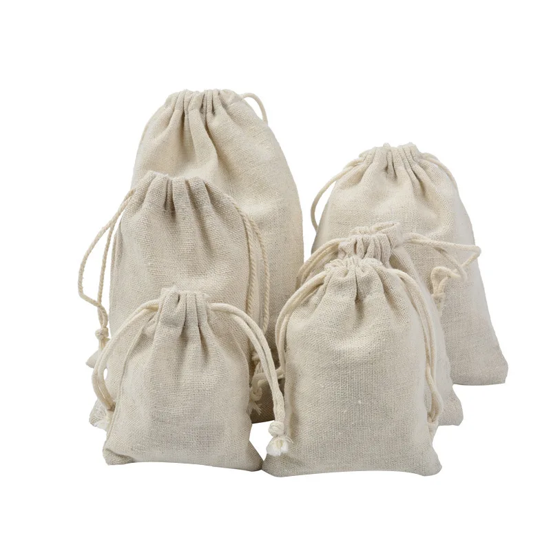 10 Sizes Resuable Cotton Linen Drawstring Handmade Kitchen Storage Pouch Gifts Wedding Jewelry Christmas Packaging Cloth Bag