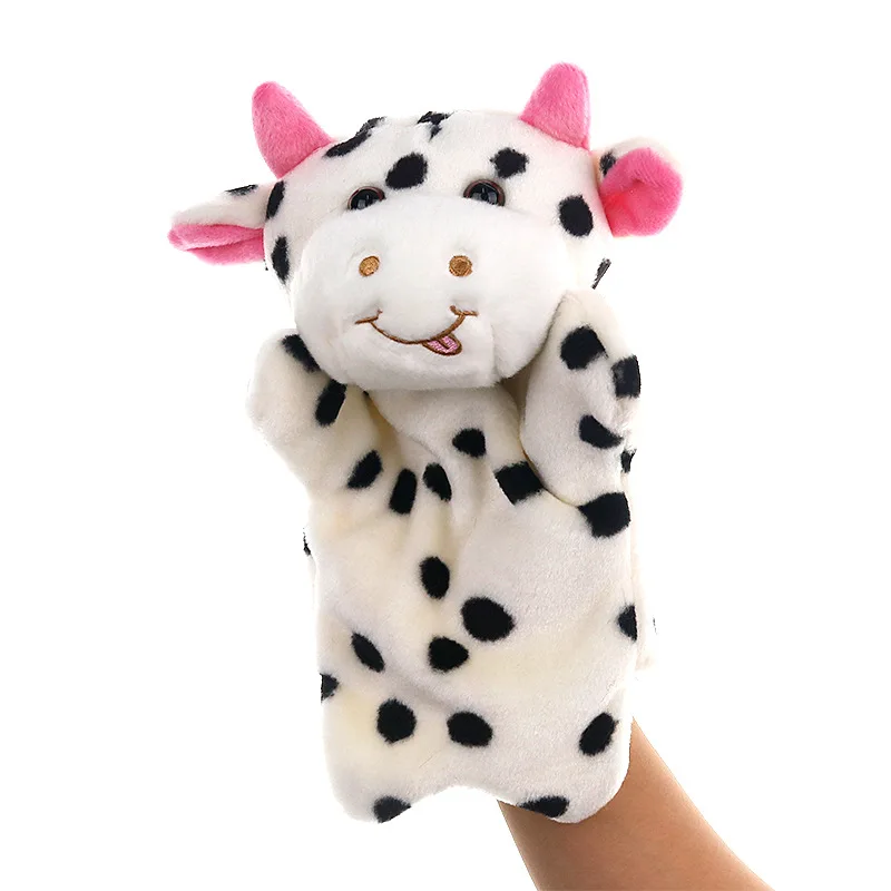 Juguete de peluche de vaca para niños, juguete de simulación de animales de vaca, utilería para contar historias, títeres de felpa para Educación Temprana, venta al por mayor