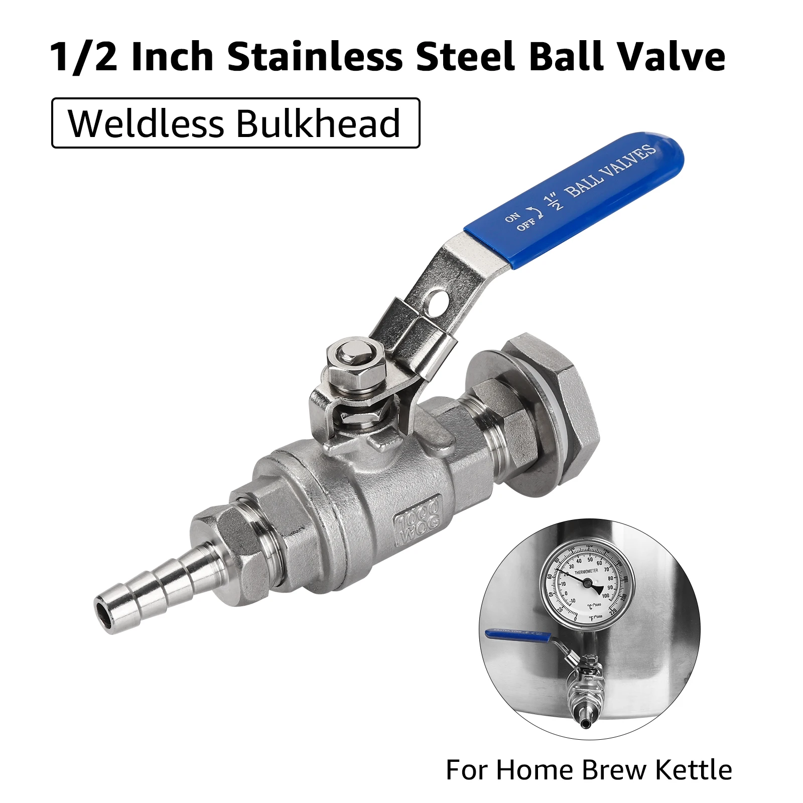 Stainless Steel 40L Beer Kettle,Wort Fermentation Brewing Pot,Weldless Thermometer & Ball Valve Quick Disconnects Kit