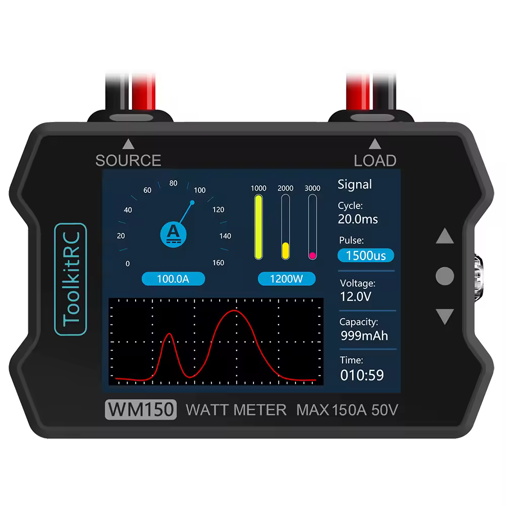 Toolkitrc wm150 150a 50v watt medidor analisador de energia display lcd testador corrente tensão saída pwm para rc fpv drone