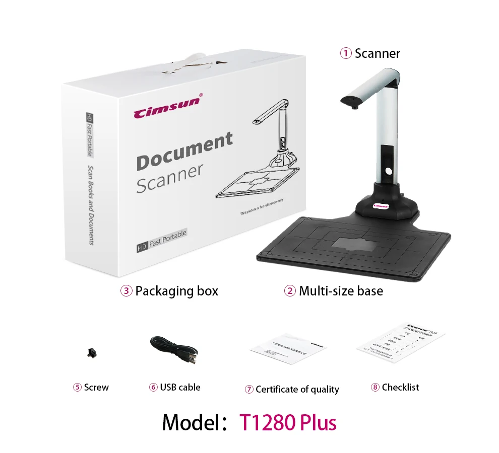 New Version Scanner T1280 Plus Hard Base Book Document Camera 12 Mega-pixel Camera HD Size A4 English Software For Office/School