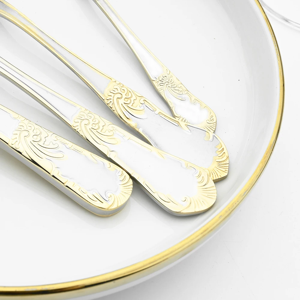 304 Stainless Steel Dinnerware Sets High Grade Knife Fork Spoons Cutlery Kits Gold Plated Floral Pattern Tableware Dropshipping