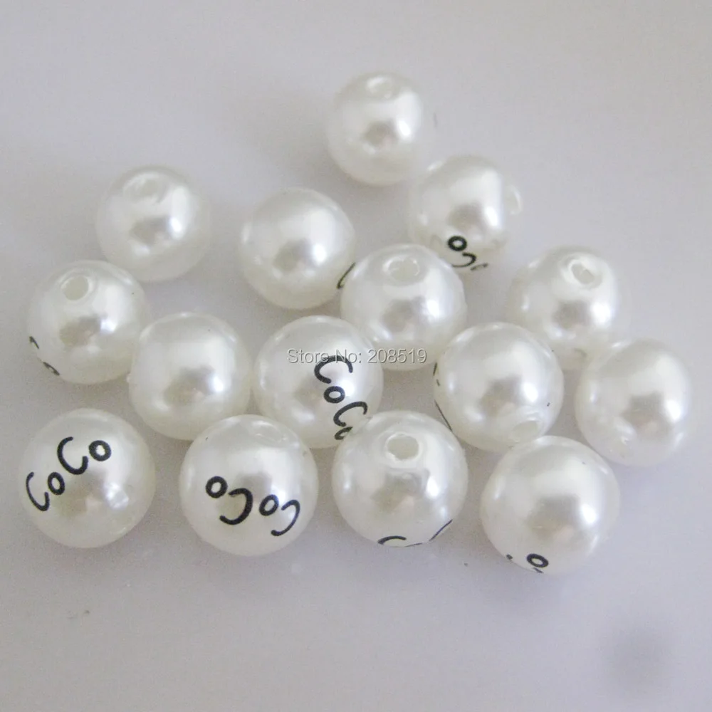 NBNKVW Middle Hole 10MM Round Cream Color Printed Plastic Pearl Garment Beads For Earring 100pcs DIY Jewelry Findings