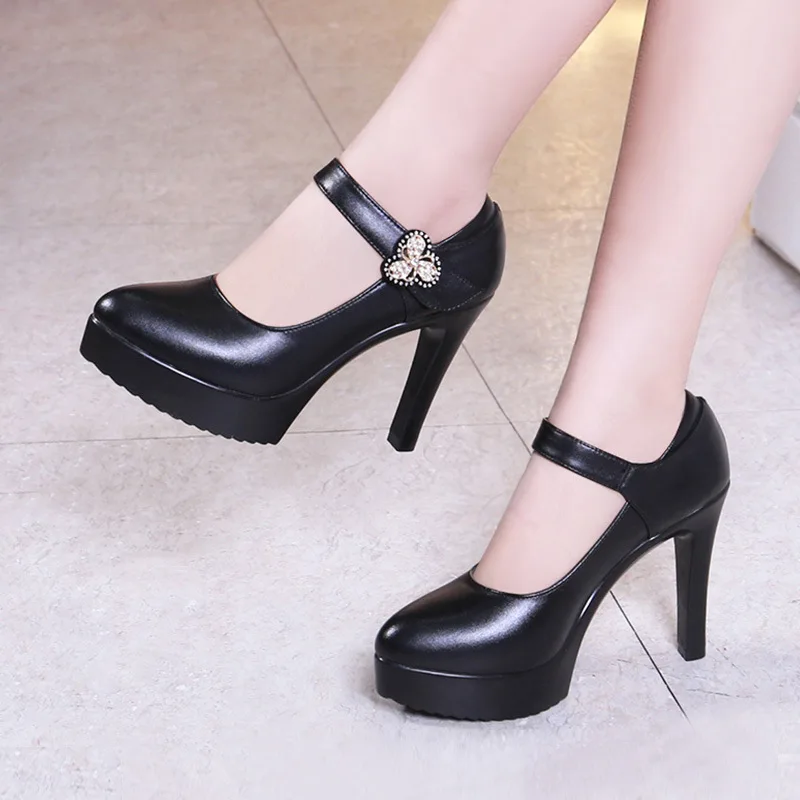 Women Shoes Cowhide Women's High Heel Shoes Pointed Toe Stiletto With Shallow Mouth Sexy Large Size Black Ladies Office Shoes