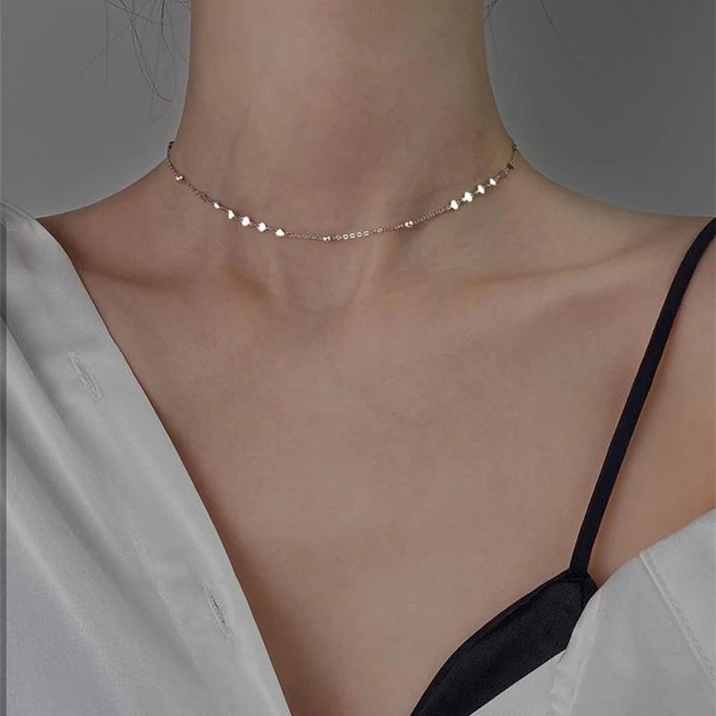 Trendy 925 Sterling Silver Lover Heart Choker Necklace Clavicle Chain Short Necklace For Girl Wedding Gift Fine Jewelry NK107