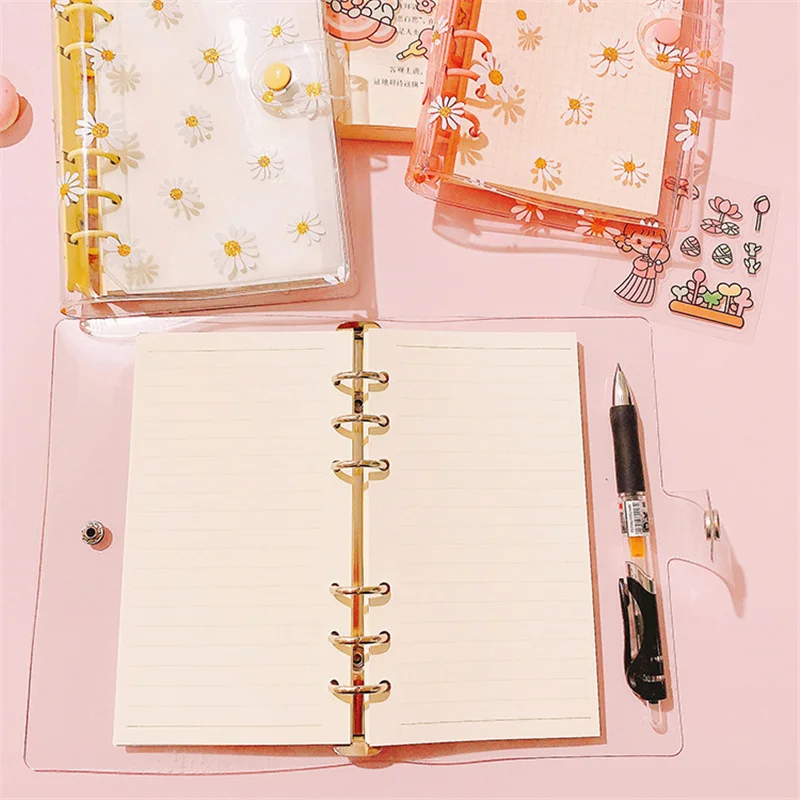 A5/A6 Loose Leaf Notebook Cute Daisy 6 Rings Binder File Folder Kawaii Notebook Planner Notepads Stationery School Journals