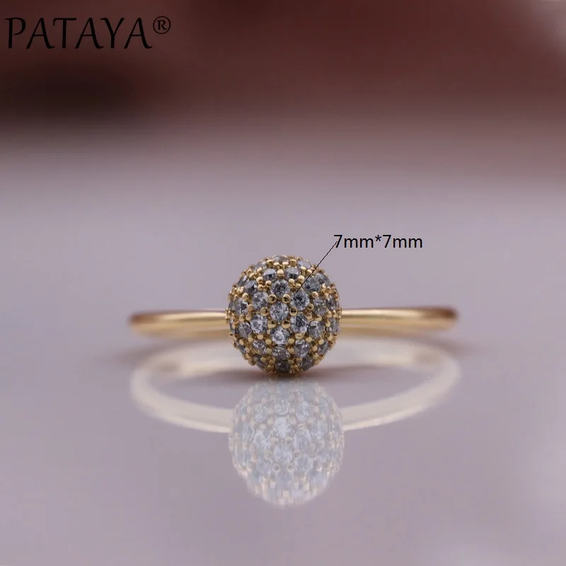 PATAYA New 585 Rose Gold Color Spherical Rings Micro Wax Inlay Natural Zircon Trend Women Rings Wedding Luxury Fashion Jewelry