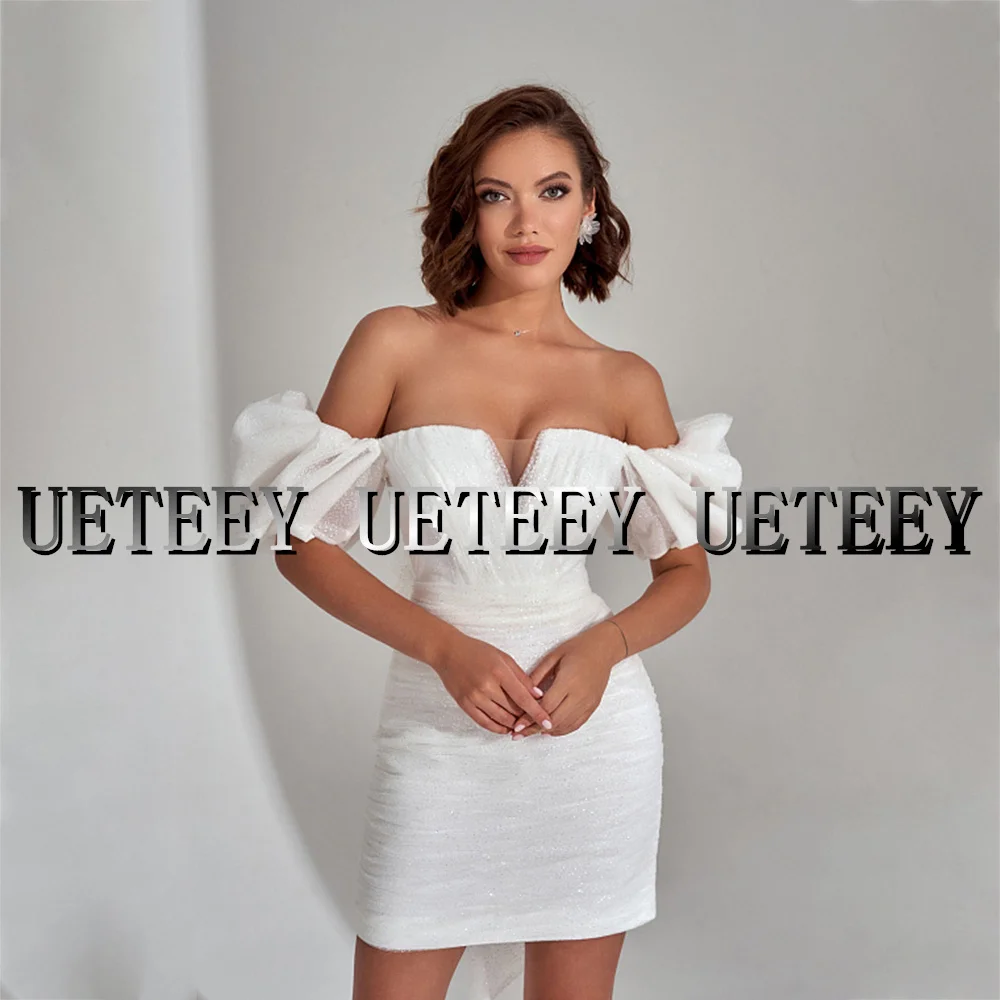 Соблазнительное платье UETEEY для выпускного вечера с V-образным вырезом и открытыми плечами, вечерние мини-платья из блестящего тюля, вечерние платья выше колена, 2022