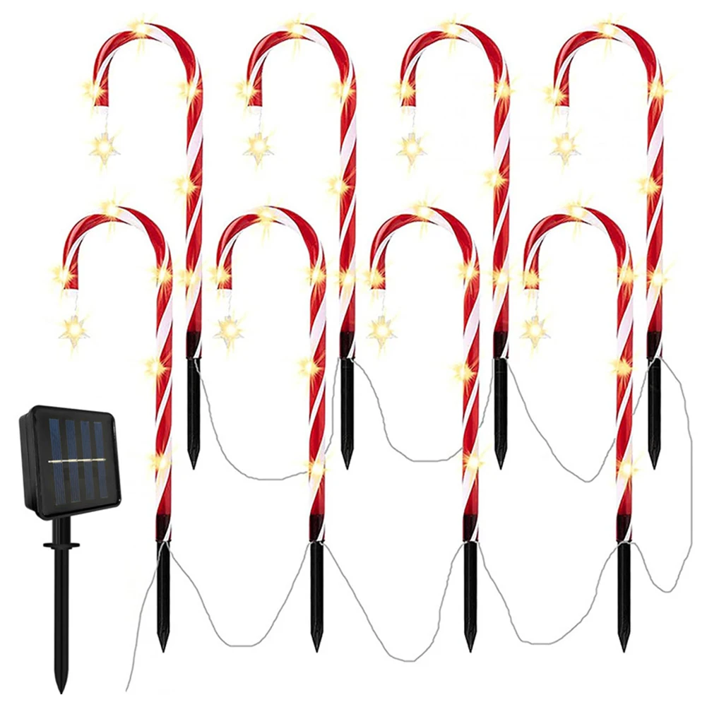 8 pces solar luz de cana de doces de natal t ao ar livre luz de natal à prova dwaterproof água led jardim caminho pátio gramado luzes rua