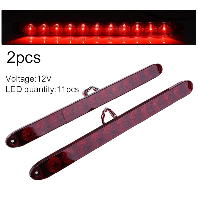 2Pcs Red 15 Inch 11 Led Trailer Light Bar Sealed Stop Turn Tail Park Third 3Rd Brake Light Truck Trailer Marker Id Bar Waterproo