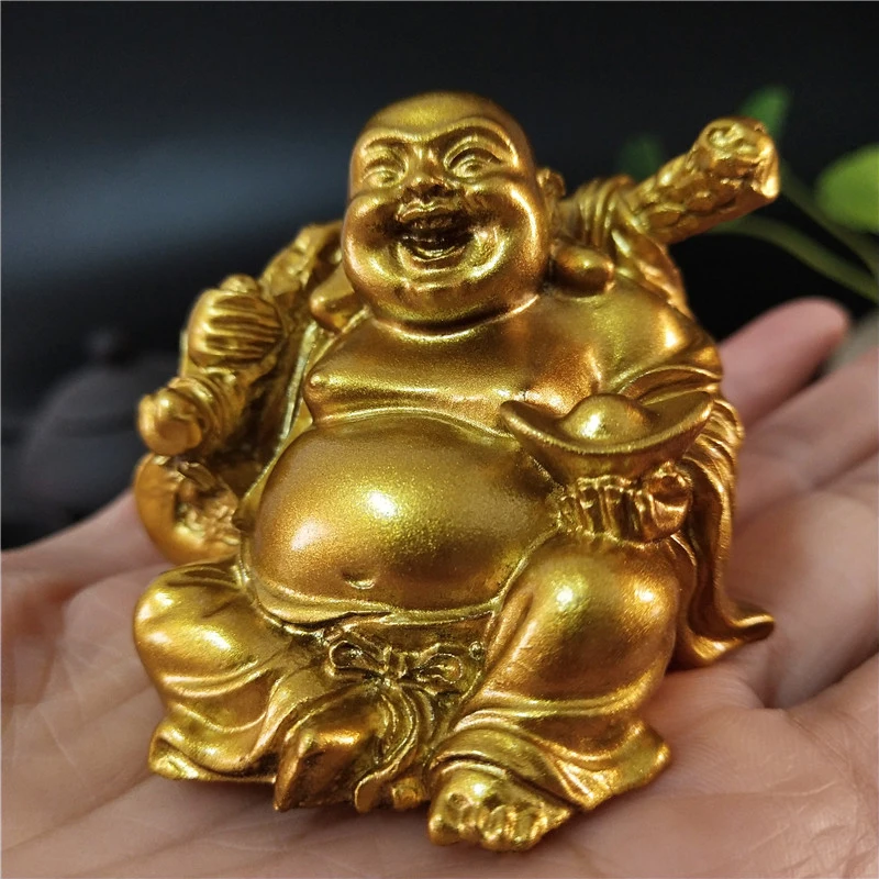 Golden Laughing Buddha Statue Chinese Feng Shui Lucky Money Maitreya Buddha Sculpture Figurines Home Garden Decoration Statues