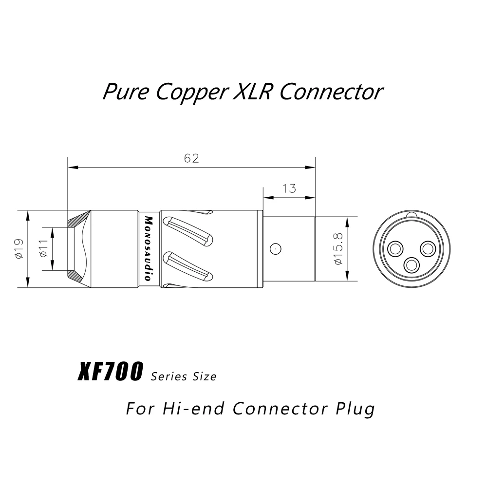 Monosaudio XM700R/XF700R XLR XLR CONNECTOR Premium 99.9998% Pure Copper Female Male XLR 3pin Jack Plug Terminal for MIC Headphon