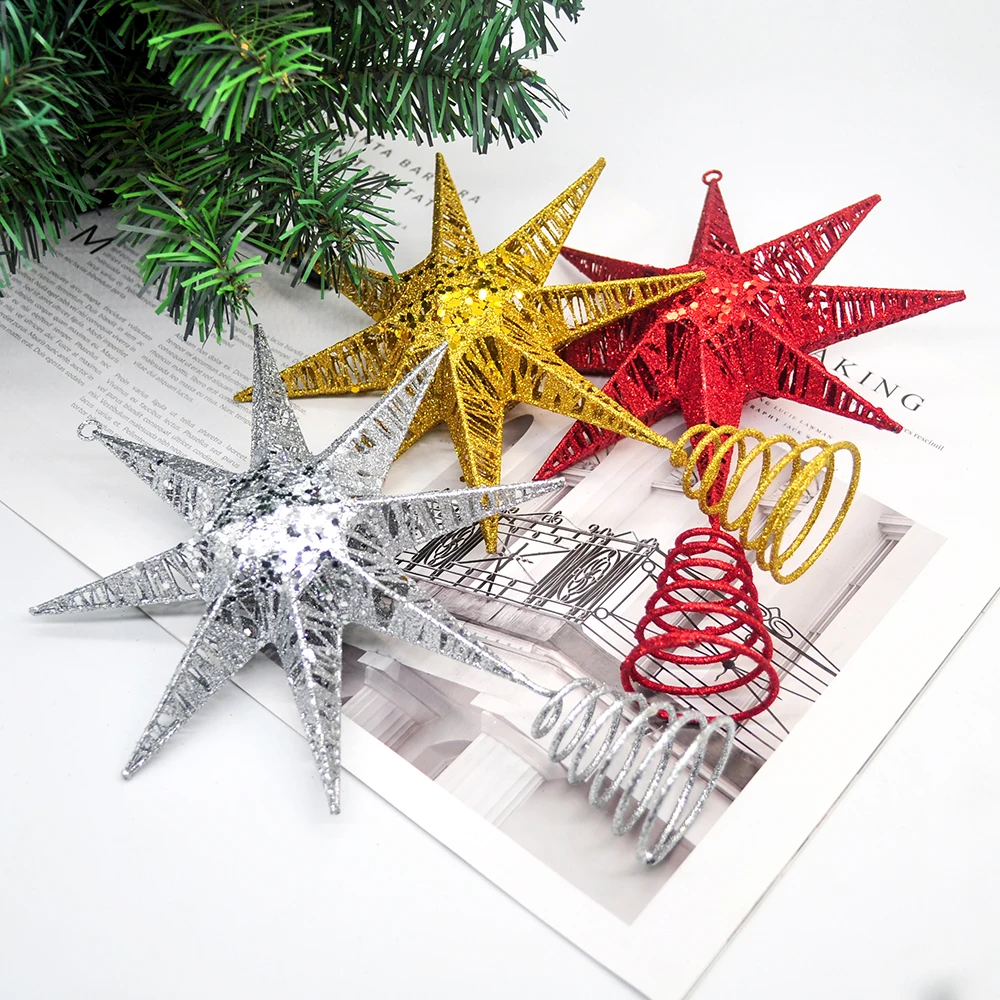 1PCS Christmas Ornaments Metal Iron Meteor Christmas Tree Top Star Window Pendant Shopping Center Home Decoration
