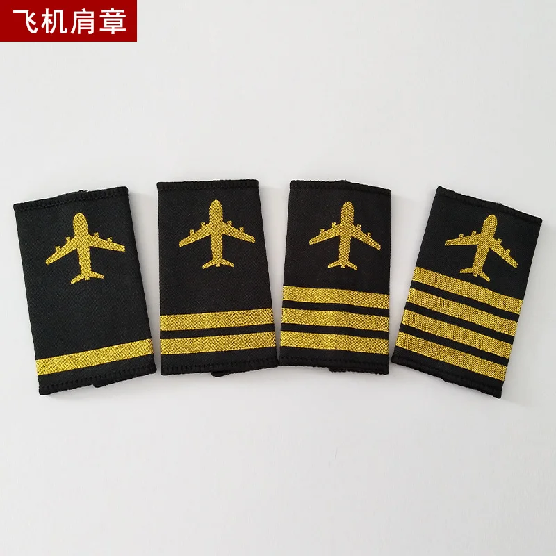 10 Pairs Pilot Captain Aircraft Gold Stripes Bar Epaulet Decoration Shoulder Boards Epaulettes DIY Badges For Pilot Uniform