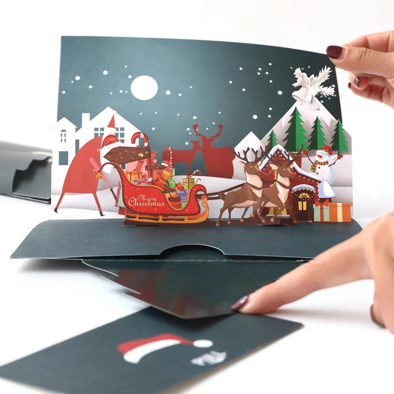 Neue 3D Pop-Up Weihnachtskarten Weihnachtsmann-Einladungskarte Partykarte Kindergeschenke Neujahrs-Dankeskarte Feiertagsgeschenk Postkarte – Detail 6