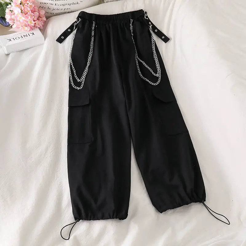 Casual Suirt Womens Sports Loose High Waist Harem Pants +  Fake Two-piece Sweater Punk Streetwear Spring and Autumn Female Sets