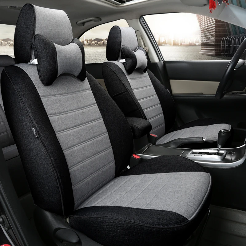 CARTAILOR Linen Seat Covers for Volkswagen VW UP Car Seat Cushions Cusotm Fit Seat Cover Set Black Cover Seats Protection Airbag