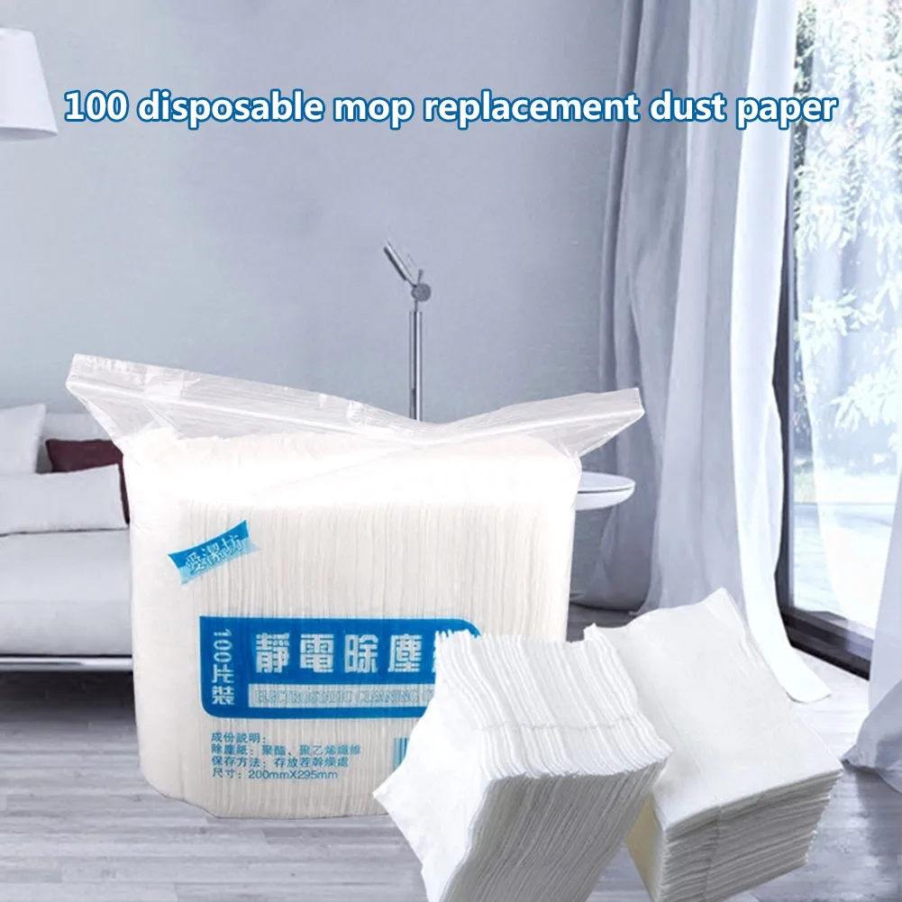 

100pcs Disposable Electrostatic Dust Removal Mop Paper Home Kitchen Bathroom Cleaning Cloth Replacement Mop Head Cloth