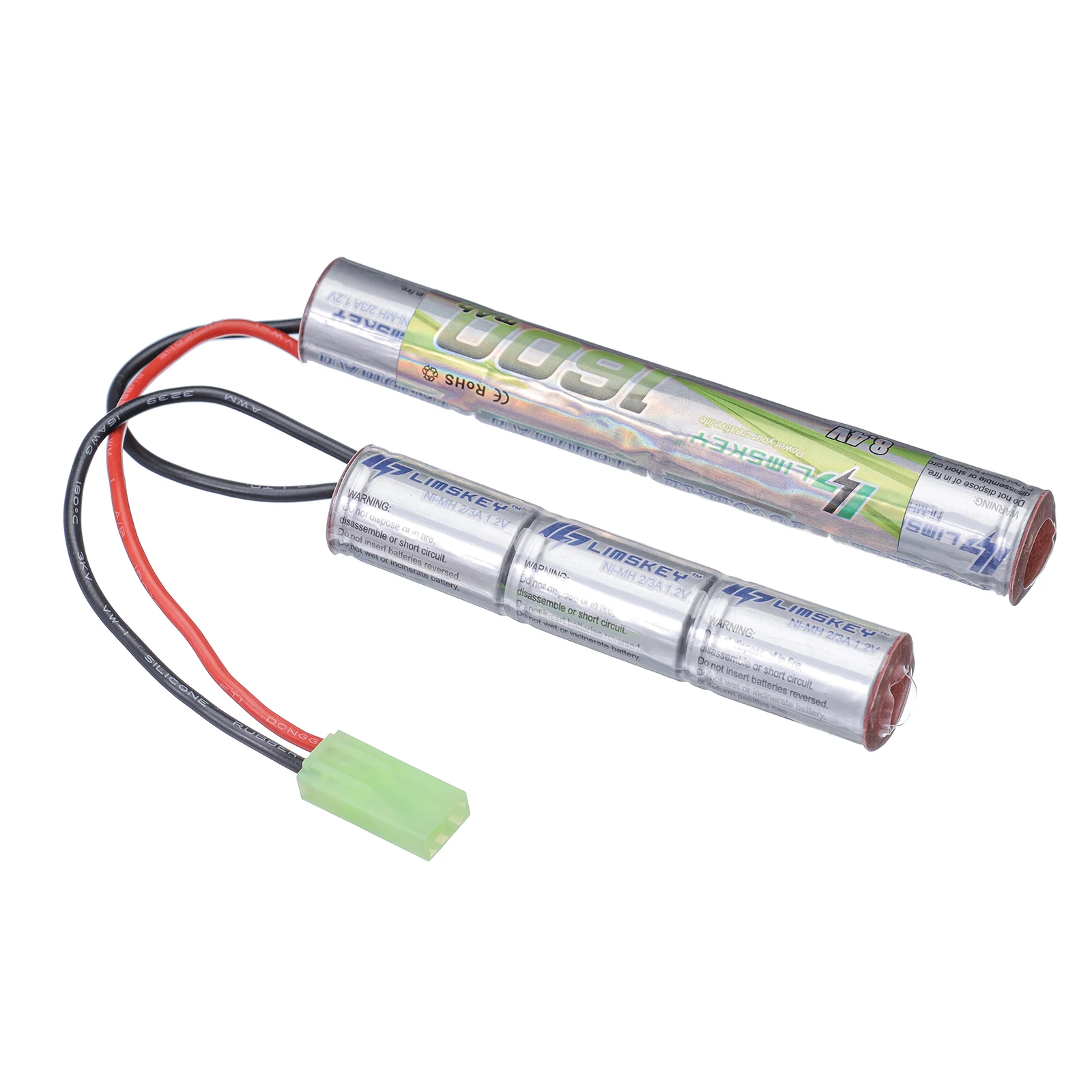 Limskey 2/3A 8.4v 1600mAh Butterfly Nunchuck NIMH Battery Pack with Mini Tamiya Connector for Airsoft Guns M110, SR25, M249, G3