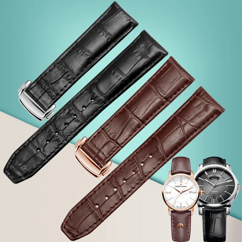 Yopo 20mm 22mm Genuine leather watchband black brown strap with folding buckle for PT6158 PT6098 series watch chain